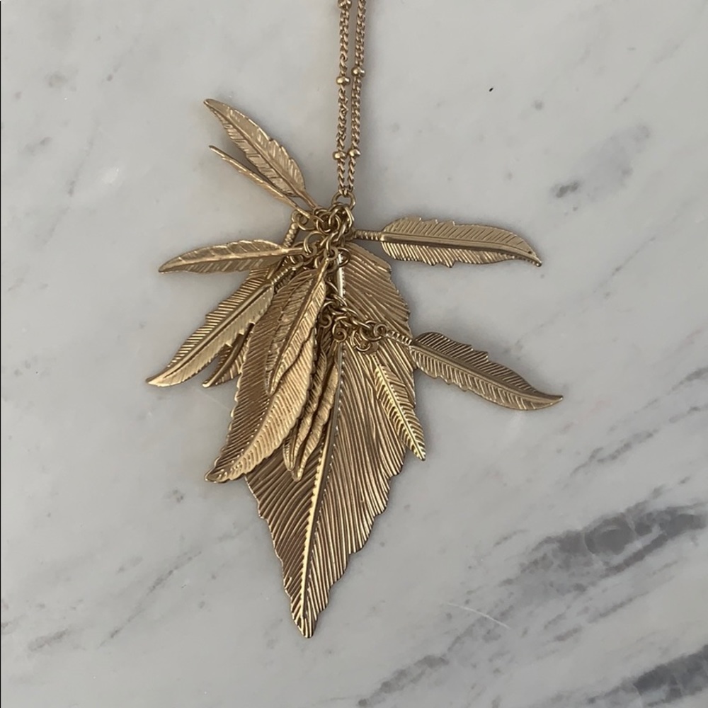 Long feather necklace.